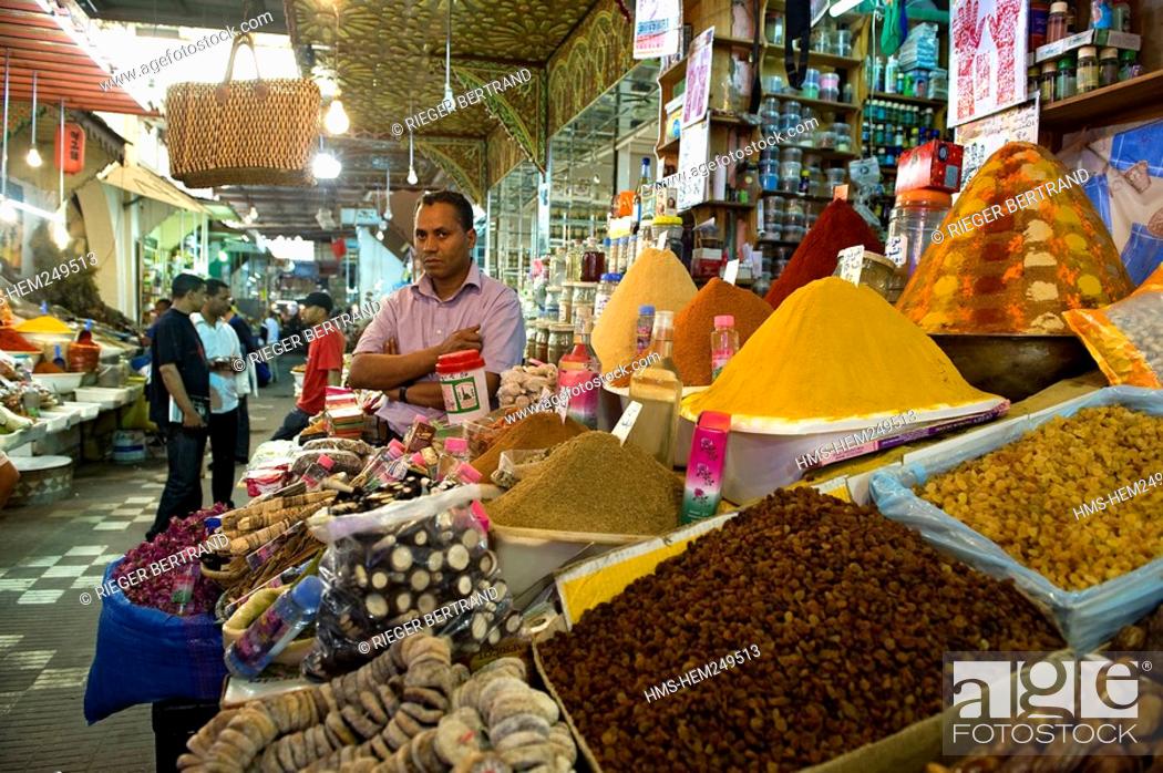 Stock Photo: Morocco, Meknes Tafilalet Region, Meknes, Imperial City, medina listed as World Heritage by UNESCO, El Hedime covered market, stalls with spices.
