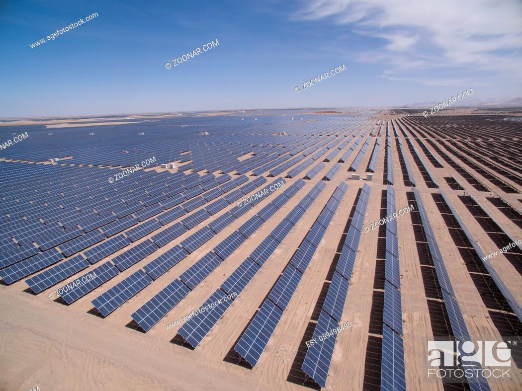 Stock Photo: solar power plants, look down from above, golmud in qinghai province, China.