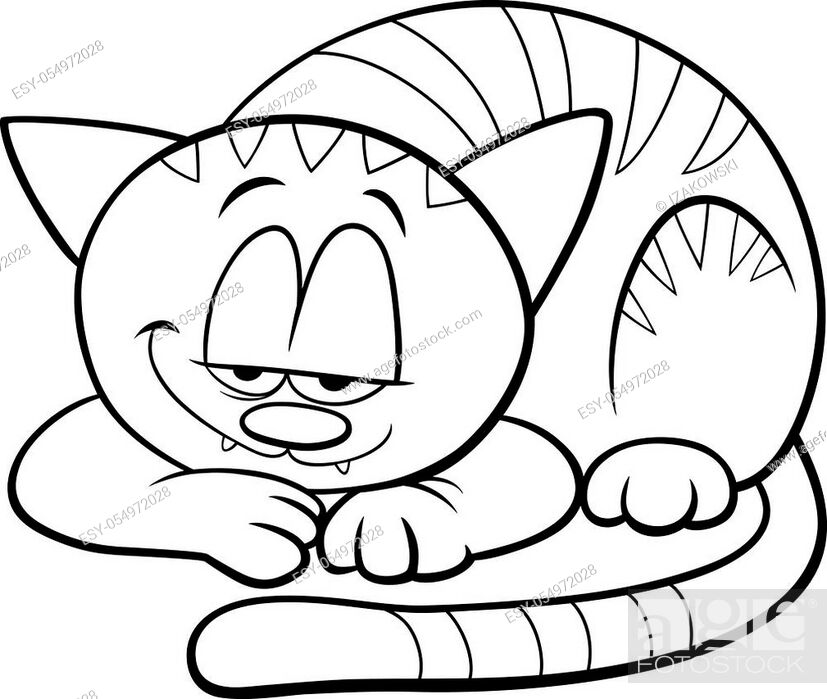 Black and White Cartoon Illustration of Funny Sleepy Cat or Kitten Comic  Animal Character Coloring..., Stock Vector, Vector And Low Budget Royalty  Free Image. Pic. ESY-054972028 | agefotostock