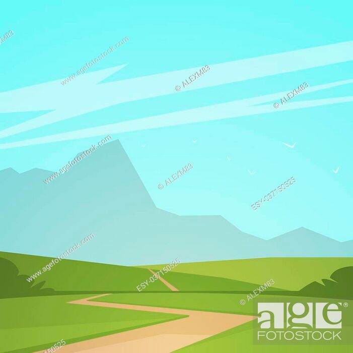 Rural summer landscape with green grass field and trees, Stock Vector,  Vector And Low Budget Royalty Free Image. Pic. ESY-037150525 | agefotostock