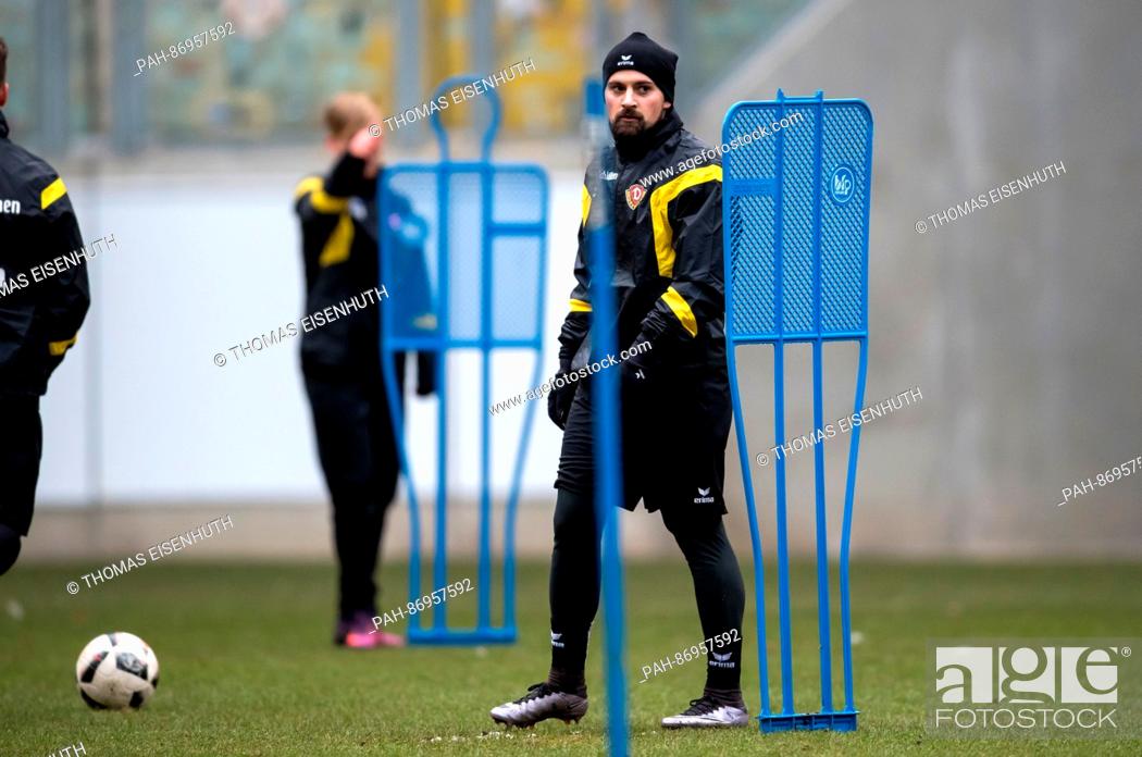 Stock Photo: Marcos Alvarez, new recruit of the the German 2nd Bundesliga soccer club SG Dynamo Dresden, in action during a training session in the DDV Stadium in Dresden.