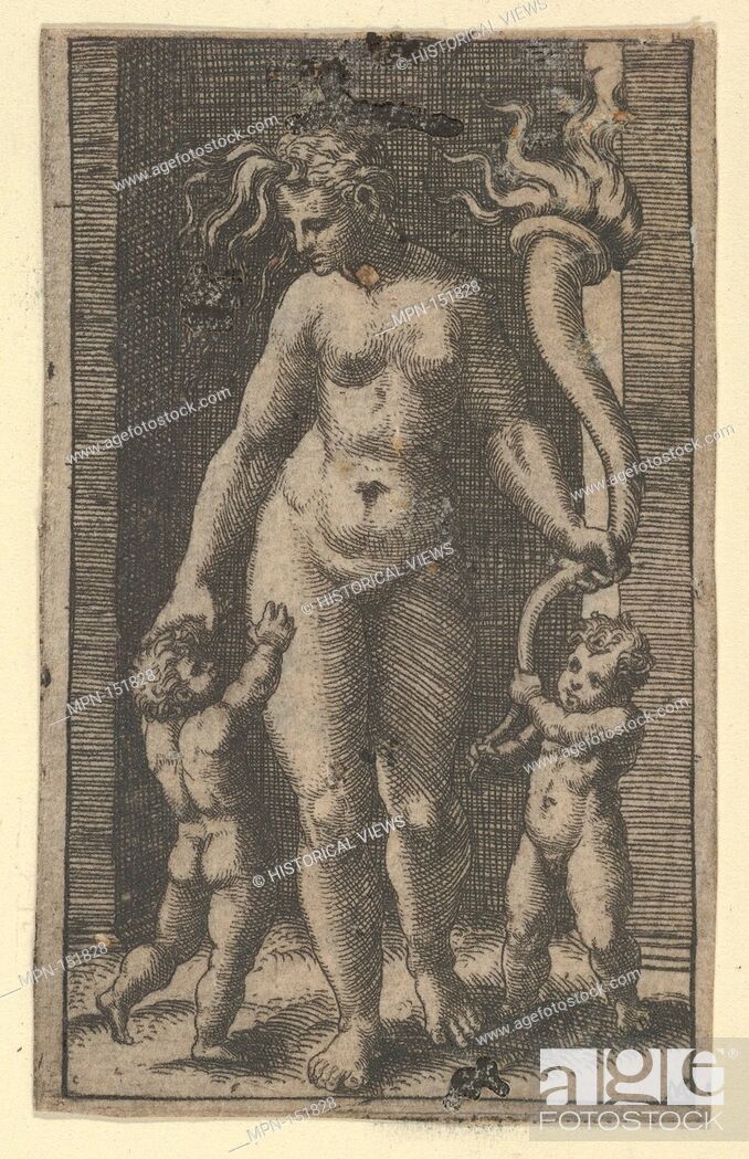 Photo de stock: Venus attended by cupids. Artist: Marcantonio Raimondi (Italian, Argini (?) ca. 1480-before 1534 Bologna (?)); Artist: Designed by Raphael (Raffaello Sanzio or.