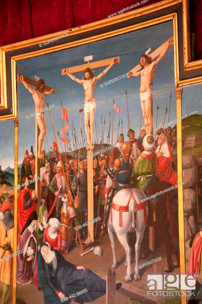 Stock Photo: France, Indre-et-Loire, Loches, Loches Castle, The Royal Lodge, Triptych depicting the Crucifiction.
