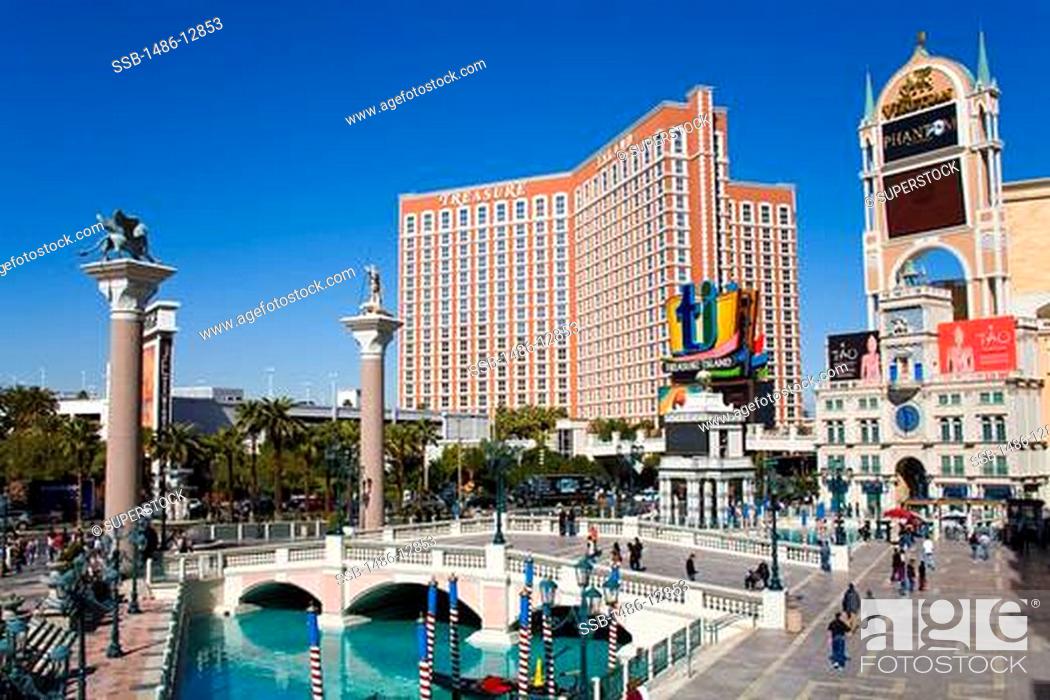 Stock Photo: Hotels in a city, Treasure Island Hotel And Casino, The Strip, Las Vegas, Nevada, USA.