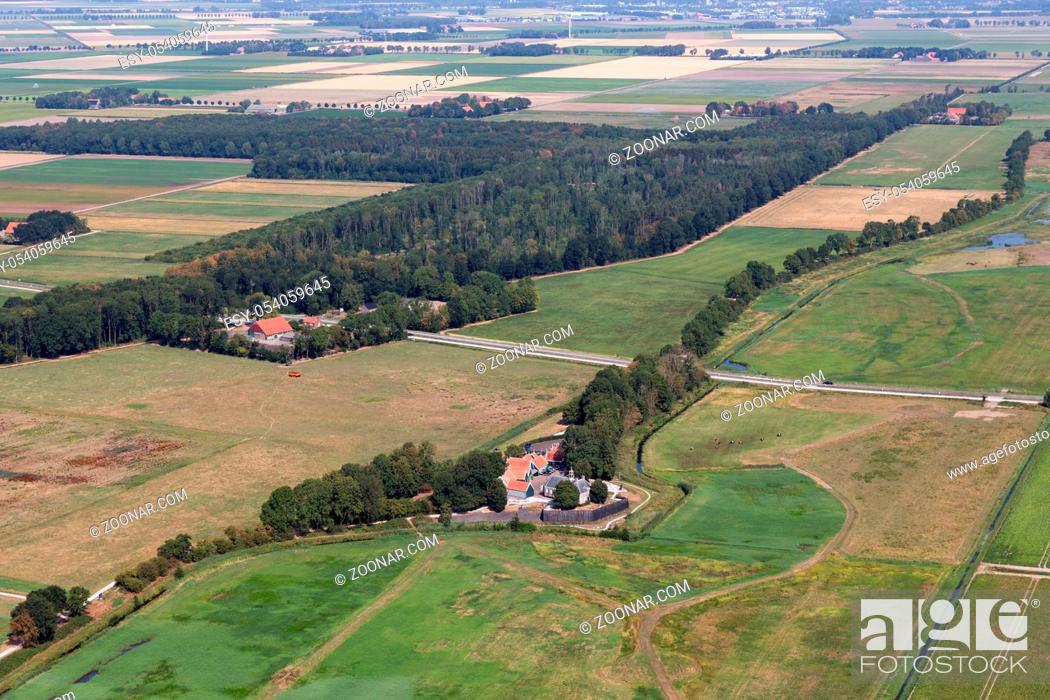 Stock Photo: Aerial view Dutch agricultural polder with outlines of former island Schokland at former sea bottom.
