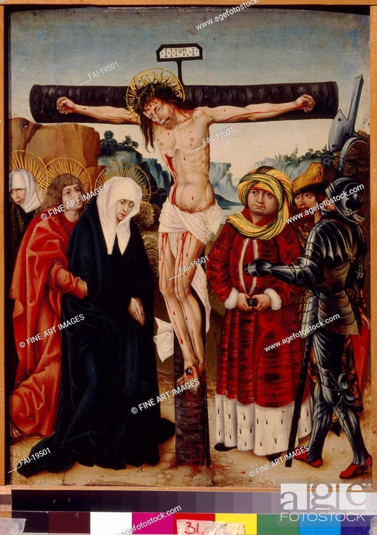 Stock Photo: The Crucifixion. German master . Oil on wood. Medieval art. Early16th cen. . State A. Pushkin Museum of Fine Arts, Moscow. 46x37. Painting.