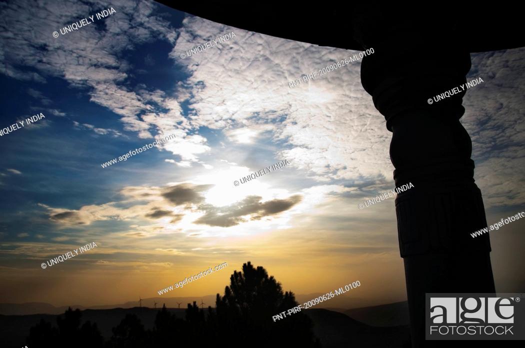Stock Photo: Sky viewed from a shrine, Srivari Padalu, Narayanagiri Hill, Tirupati, Chittoor District, Andhra Pradesh, India.