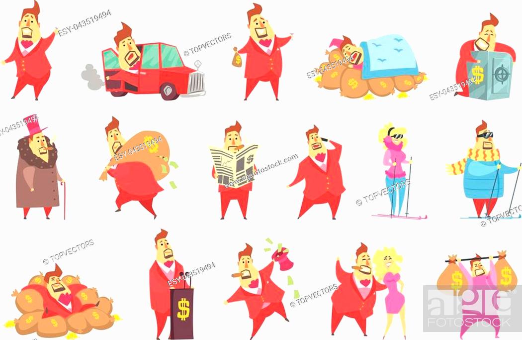 Millionaire Rich Man Funny Cartoon Character And His Money Collection Of  Lifestyle Situations, Stock Vector, Vector And Low Budget Royalty Free  Image. Pic. ESY-043519494 | agefotostock