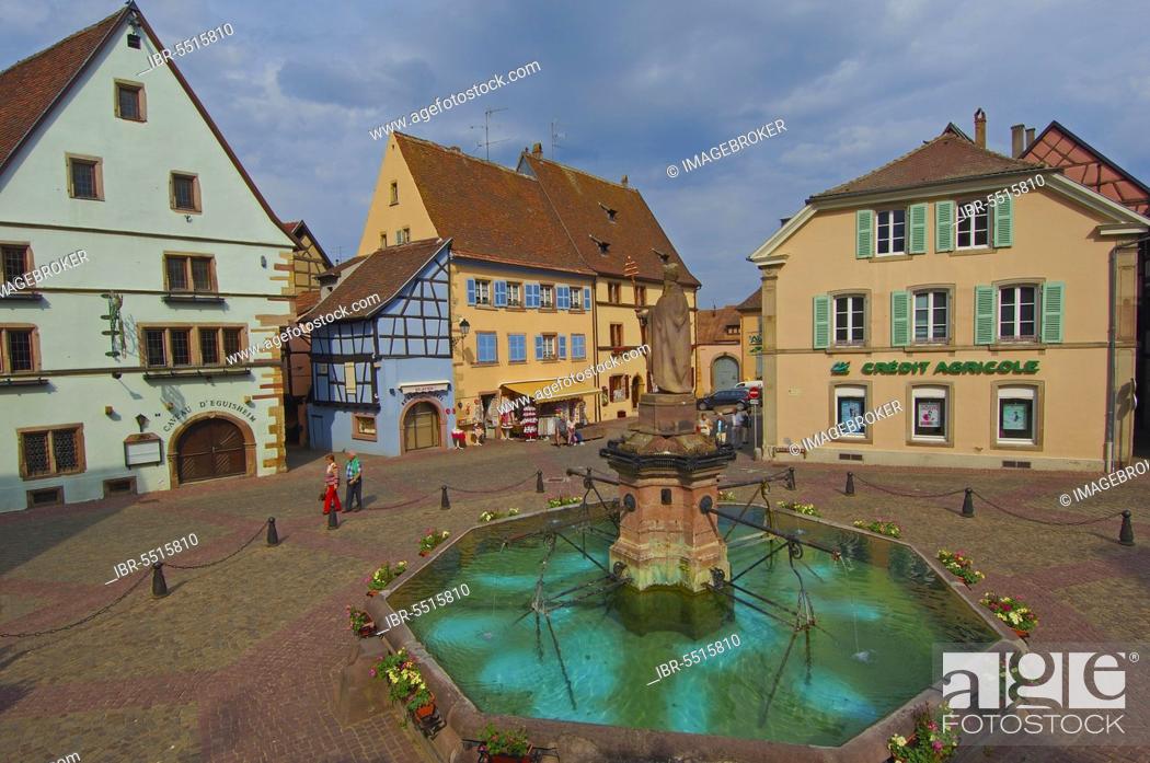 Stock Photo: Eguisheim, Place du Chateau, Alsace, Wine Route, Alsace Wine Route, Haut-Rhin, France, Europe.