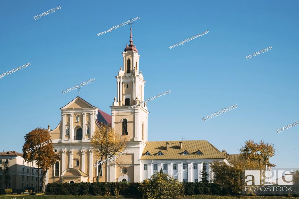Stock Photo: Grodno, Belarus. Catholic Church Of Discovery Of Holy Cross And Bernardine Monastery In Autumn Sunny Day.