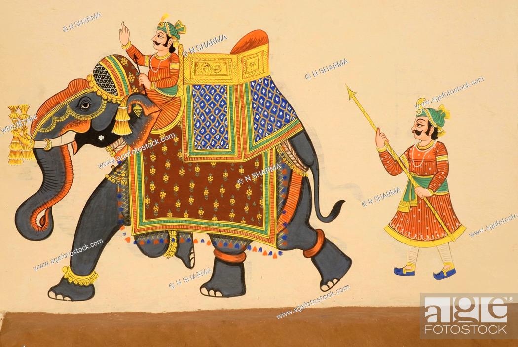 Rajasthani wall painting at Shilpgram , Udaipur , Rajasthan , India, Stock  Photo, Picture And Royalty Free Image. Pic. WR0282484 | agefotostock