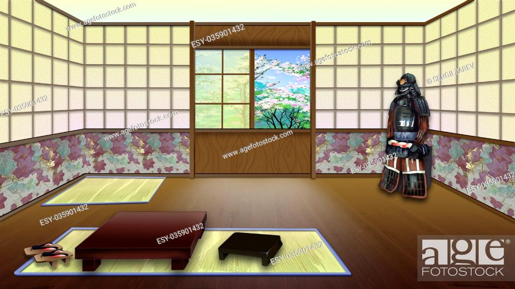Traditional Japanese Room Interior. Digital Painting Background, Stock  Photo, Picture And Low Budget Royalty Free Image. Pic. ESY-035901432 |  agefotostock