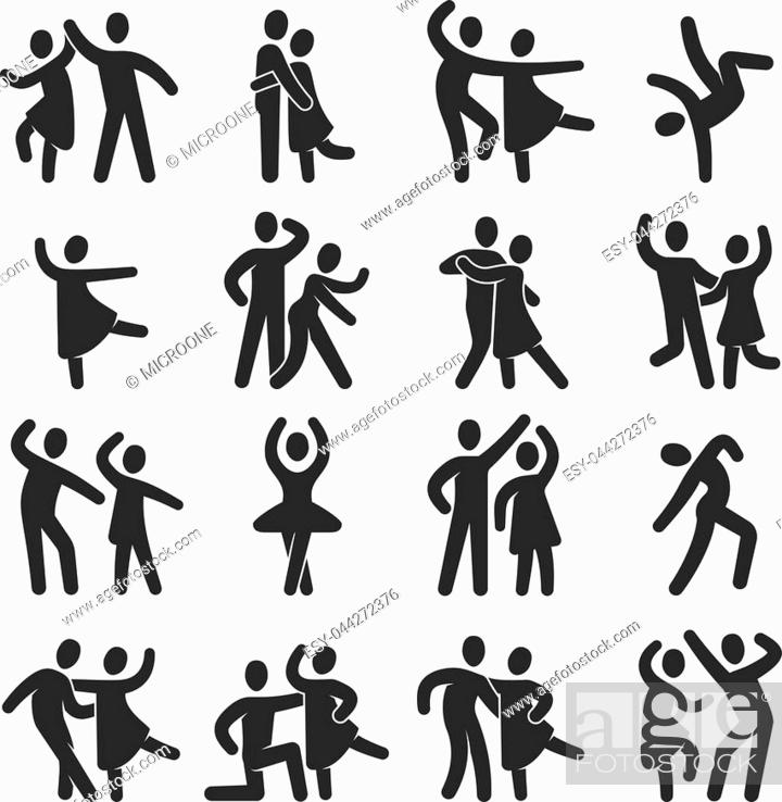 Happy dancing people icons. Modern dance class vector silhouette ...