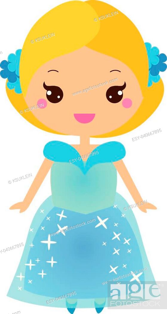 Cute kawaii fairy tale princess in long blue dress. Beautiful Girl in queen  costume, Stock Vector, Vector And Low Budget Royalty Free Image. Pic.  ESY-040667895 | agefotostock