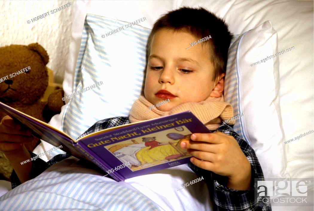 Stock Photo: Sick boy is lying in bed. - 12/12/2007.