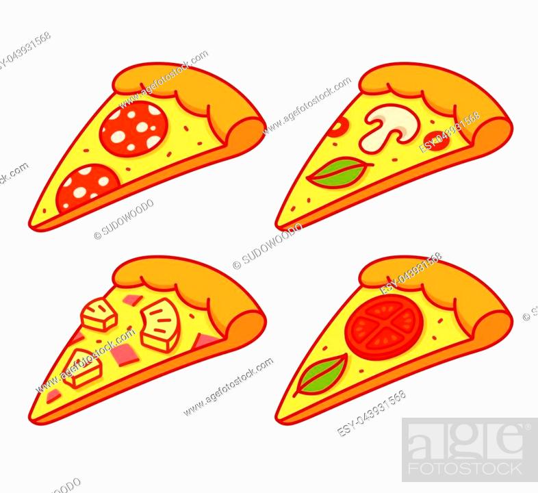 Cartoon pizza slice illustration set. Pepperoni, Hawaiian (pineapple and  ham), Stock Vector, Vector And Low Budget Royalty Free Image. Pic.  ESY-043931568 | agefotostock
