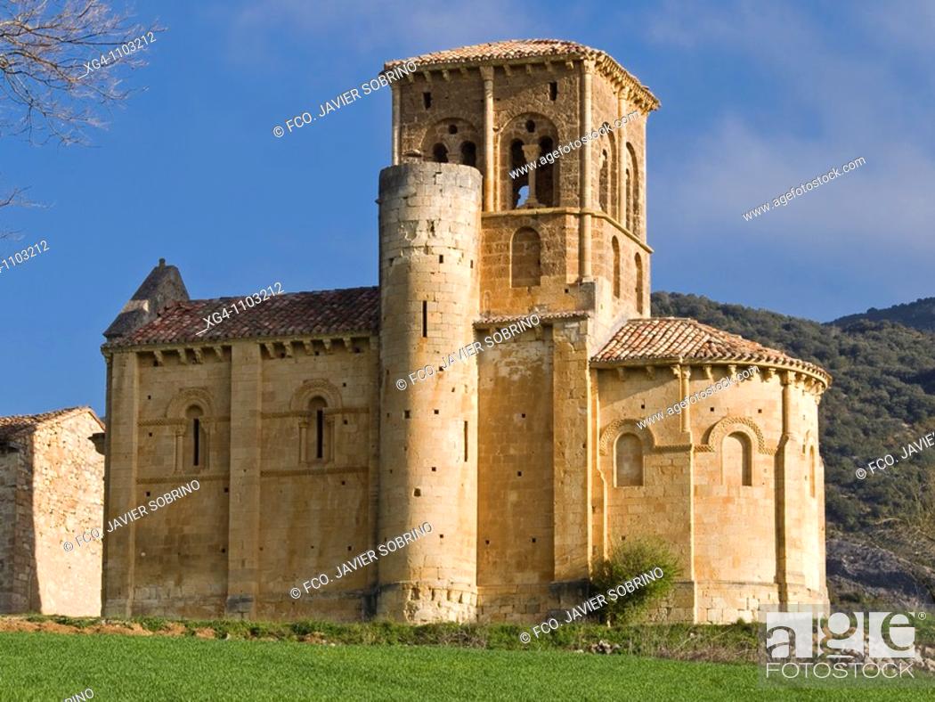 Stock Photo: Iglesia de estilo románico de San Pedro de Tejada - Valle de Valdivielso - Burgos - Castilla y León - España.