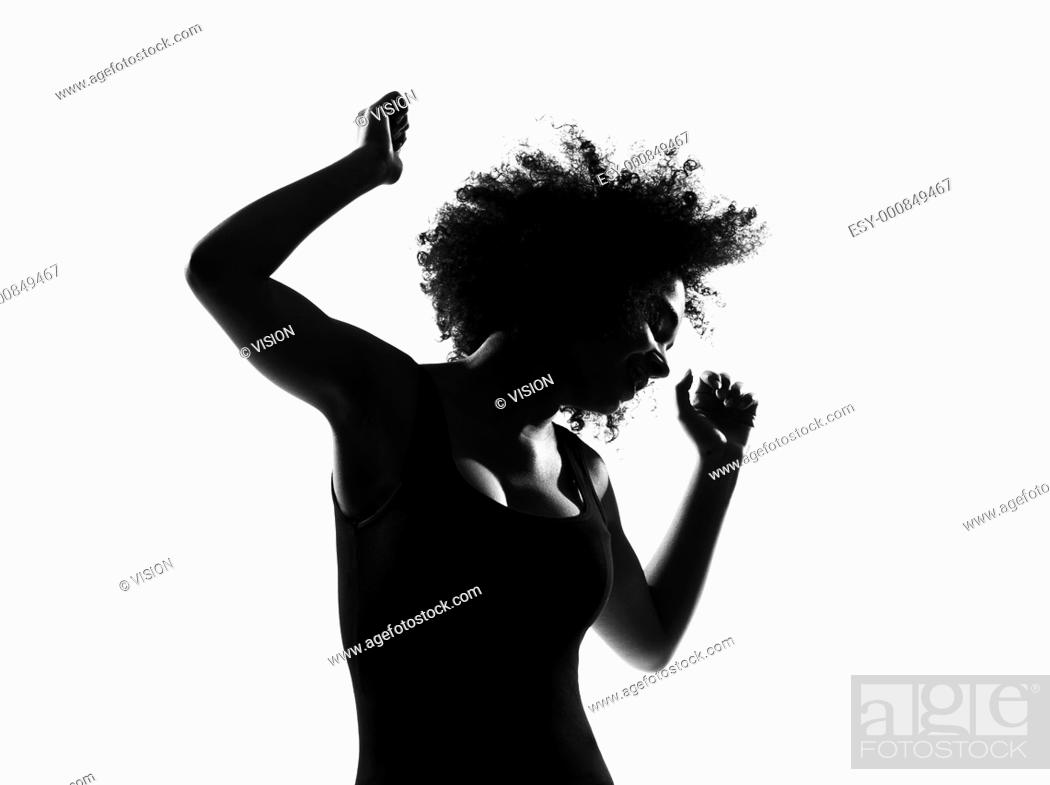 beautiful funny young afro american woman dancing in silhouette shadow on  studio isolated white..., Stock Photo, Picture And Low Budget Royalty Free  Image. Pic. ESY-000849467 | agefotostock