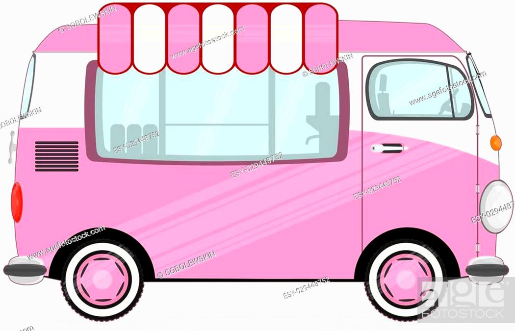 Funny cartoon pink van with ice cream on a white background. Flat vector,  Stock Vector, Vector And Low Budget Royalty Free Image. Pic. ESY-029448752  | agefotostock