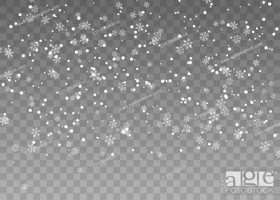 Stock Vector: Snowflakes falling from the sky. Abstract background for holiday. Merry Christmas and Happy New Year pattern. Vector illustration on transparent background.