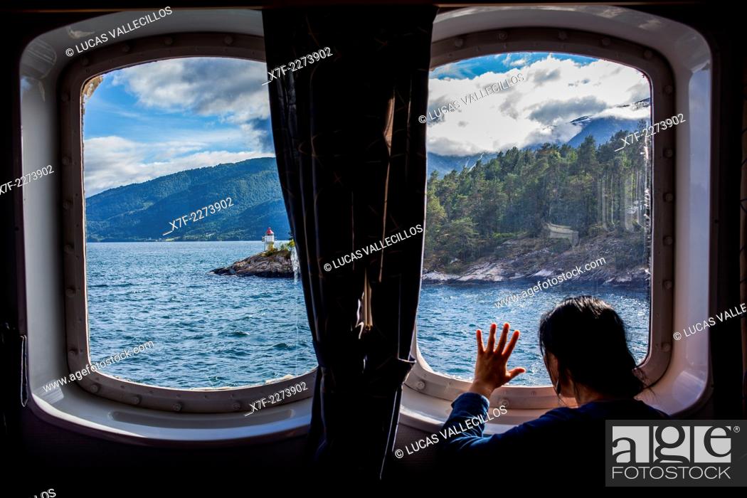 Stock Photo: Ferry between Fodnes and Mannheller, Sognefjorden, Sogn og Fjordane, Norway.