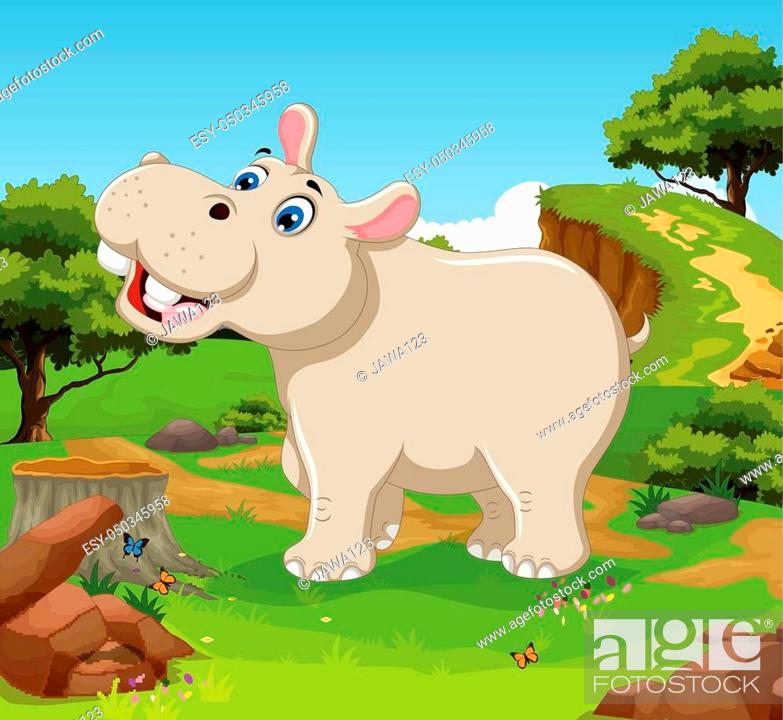 vector illustration of funny hippo cartoon in the jungle, Stock Vector,  Vector And Low Budget Royalty Free Image. Pic. ESY-050345958 | agefotostock