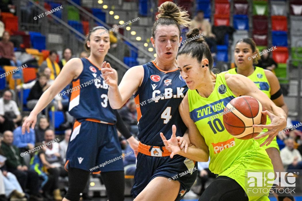 Stock Photo: L-R Marina Mabrey (Mersin) and Marie Conde (Praha) in action during the Women's Basketball European League, Group B, 7th round.