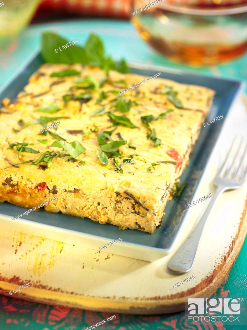 Stock Photo: Tofu, miso, pepper, sea thong and onion savoury tart.