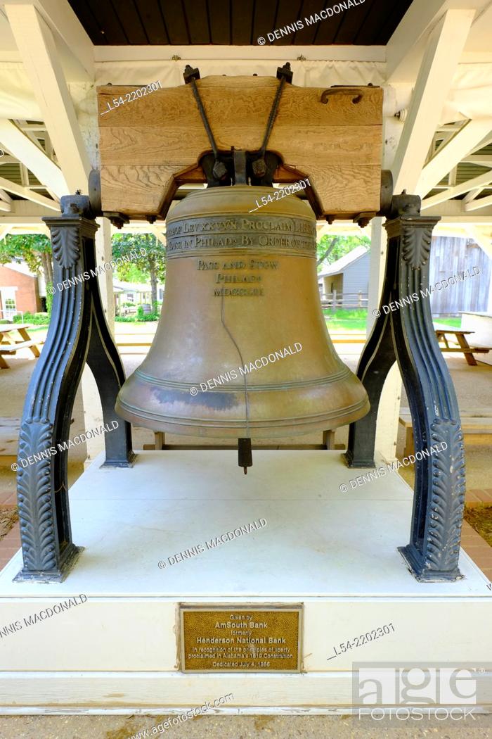 Stock Photo: Alabama Constitution Village Liberty Bell Huntsville AL US USA.