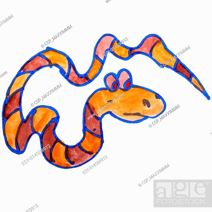 watercolor drawing kids cartoon snake on white background, Stock Photo,  Picture And Low Budget Royalty Free Image. Pic. ESY-014509912 | agefotostock