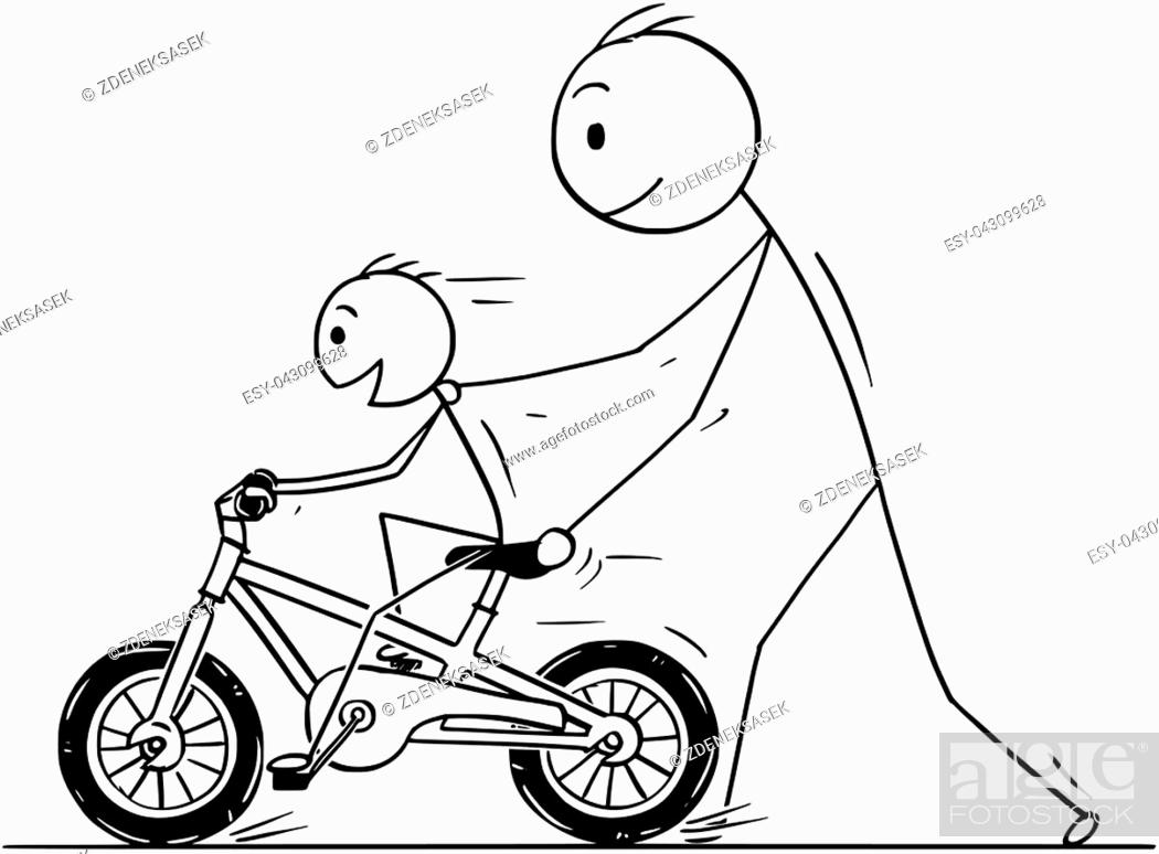 Cartoon stick man drawing conceptual illustration of father teaching and  son learning to ride a..., Stock Vector, Vector And Low Budget Royalty Free  Image. Pic. ESY-043099628 | agefotostock
