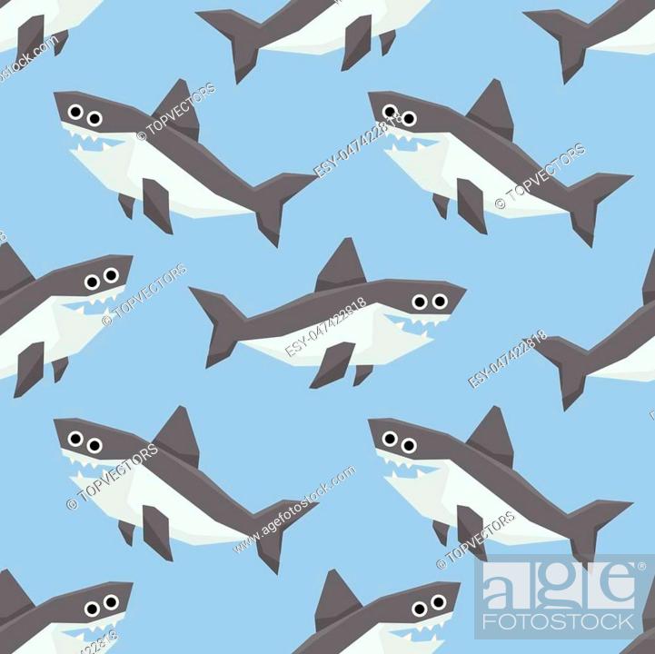 Cute Vector Seamless Pattern With Cartoon Sharks on Light Blue Background,  Stock Vector, Vector And Low Budget Royalty Free Image. Pic. ESY-047422818  | agefotostock