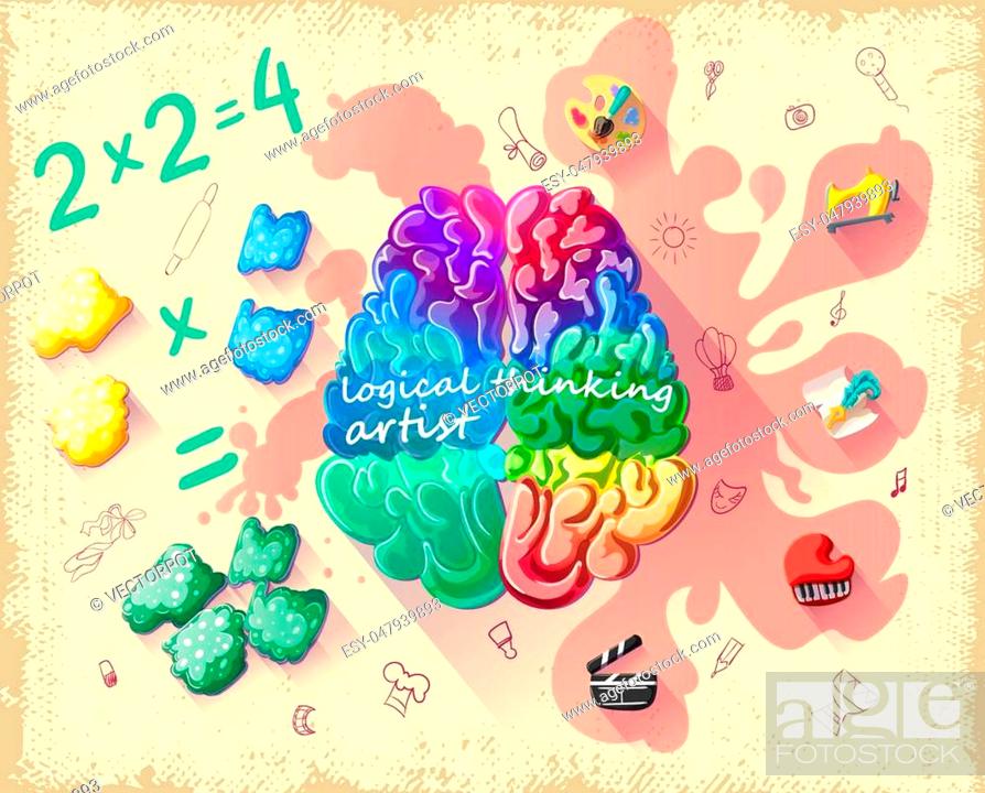 Cartoon creative cerebral thinking template of people with more developed  right hemisphere of brain..., Stock Vector, Vector And Low Budget Royalty  Free Image. Pic. ESY-047939893 | agefotostock