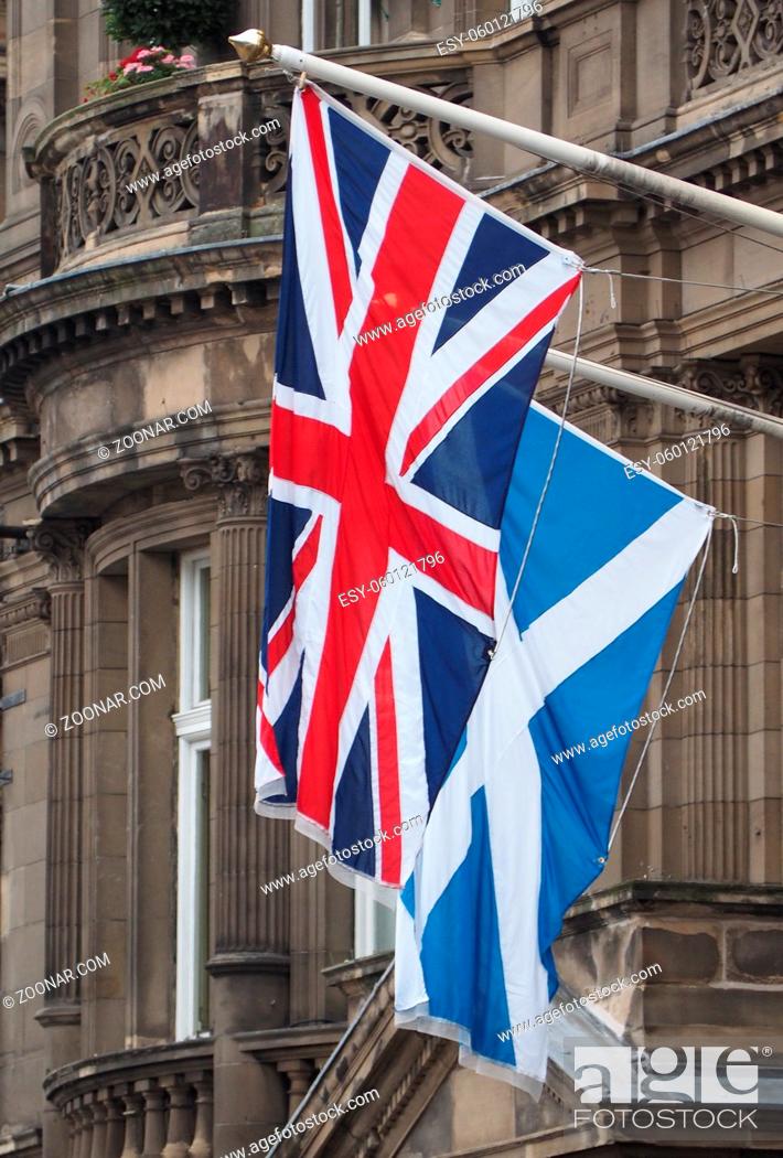 Stock Photo: national flag of the United Kingdom (UK) aka Union Jack and flag of Scotland.