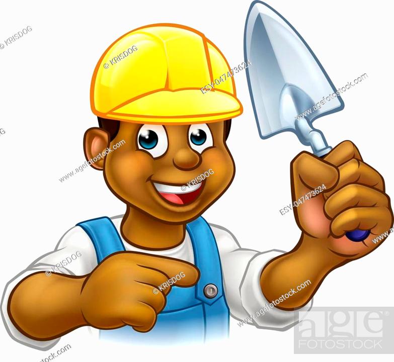 A cartoon black builder or bricklayer construction worker holding a masons  brick laying trowel hand..., Stock Vector, Vector And Low Budget Royalty  Free Image. Pic. ESY-047473624 | agefotostock
