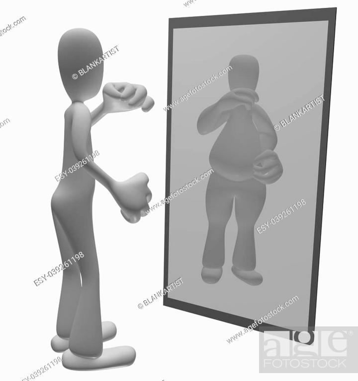 Thin cartoon person looking at fat reflection in mirror, Stock Photo,  Picture And Low Budget Royalty Free Image. Pic. ESY-039261198 | agefotostock