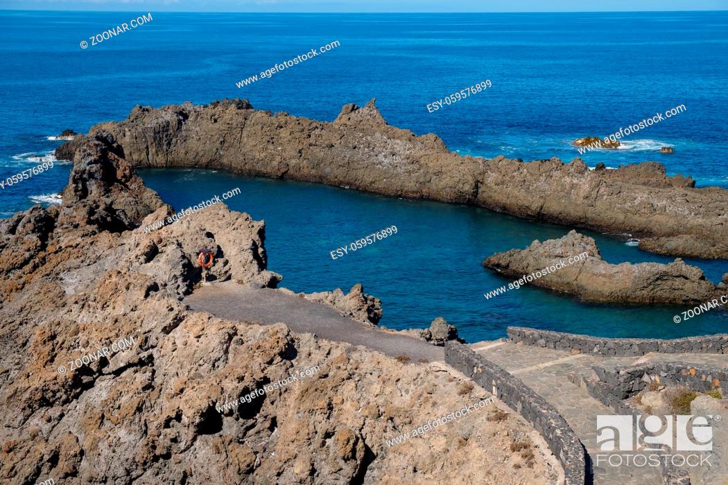 Stock Photo: natural ocean swimming pools on Tenerife island. outdoor shot in Spain. copy space.