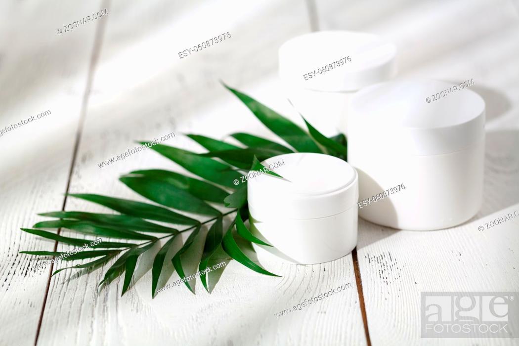 Stock Photo: Cosmetics SPA branding mock-up on white background, place your design.