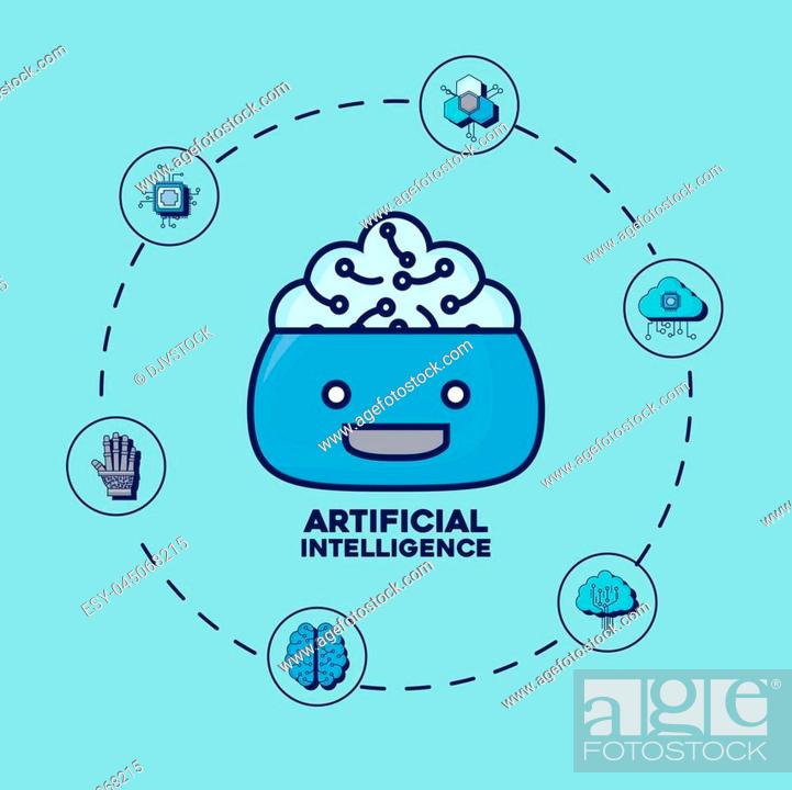 Artificial Intelligence design with cartoon robot and related icons over  blue background, Stock Vector, Vector And Low Budget Royalty Free Image.  Pic. ESY-045068215 | agefotostock