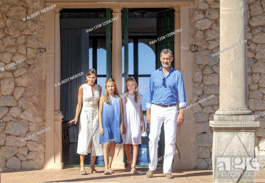 Stock Photo: King Felipe, Queen Letizia, Princess Leonor and Princess Sofia of Spain at la Casa Museo Son Marroig in Deia, on August 08, 2019.