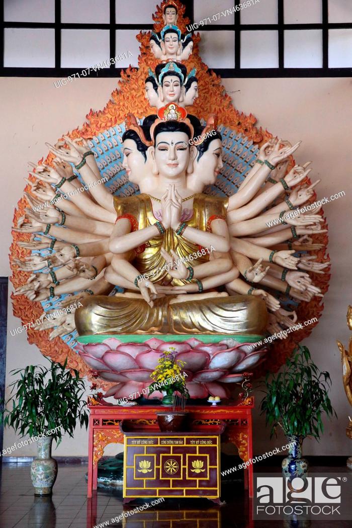 Stock Photo: Linh An buddhist pagoda. Thousand-armed Avalokitesvara, the Bodhisattva of Compassion.