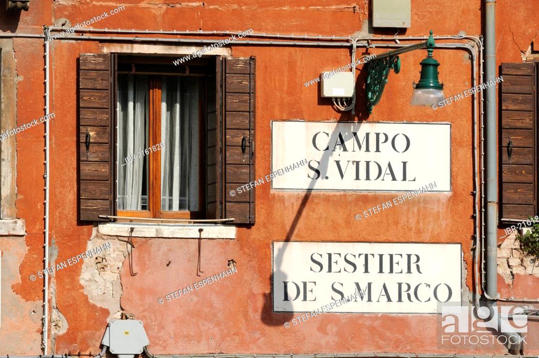 Stock Photo: Facade with signs, Campo S. Vidal and Sestier de S. Marco, San Marco, Venice, Veneto, Italy, Europe.