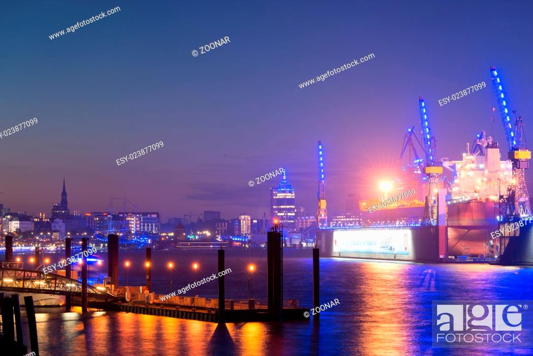 Stock Photo: Blue Port light in the Hamburg harbor.