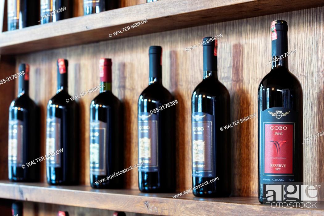 Stock Photo: Albania, Berat-area, Vajgurore, Cobo Winery, wine bottles.