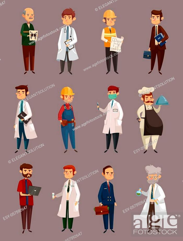 Cartoon man jobs or professions, work. Doctor and chemist, psychological  and dentist, Stock Vector, Vector And Low Budget Royalty Free Image. Pic.  ESY-057592647 | agefotostock