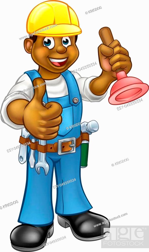 A handyman plumber cartoon character holding a plunger and giving a thumbs  up, Stock Vector, Vector And Low Budget Royalty Free Image. Pic.  ESY-049359534 | agefotostock