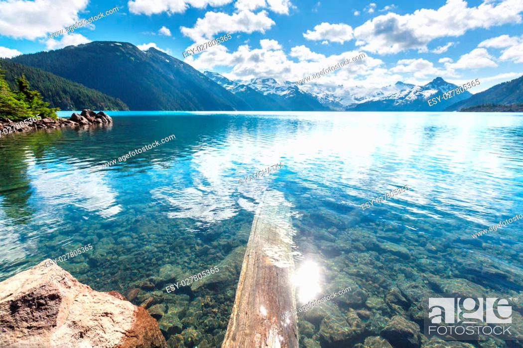 Stock Photo: Hike to turquoise Garibaldi Lake near Whistler, BC, Canada.