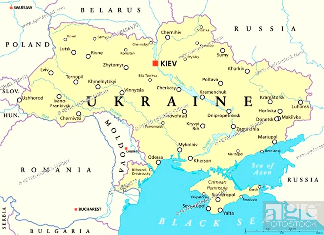 Ukraine political map with capital Kiev, national borders, important  cities, rivers and lakes, Stock Vector, Vector And Low Budget Royalty Free  Image. Pic. ESY-025494370 | agefotostock