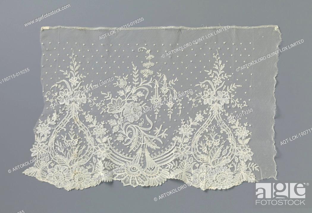 Stock Photo: Sleeve of application side with pear-shaped medallions, Sleeve of natural-colored application side, spool lace and needle side appliqué on machine tulle.