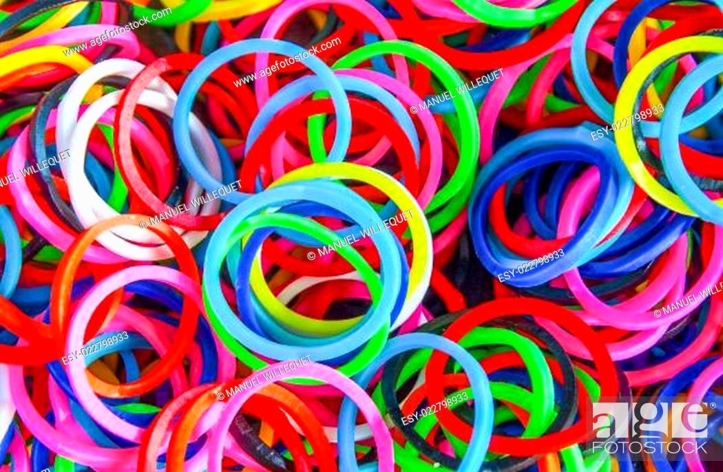 Colorful Rainbow loom bracelet rubber bands fashion, Stock Photo